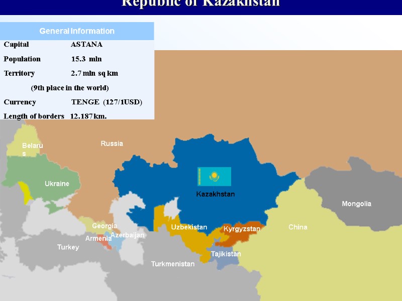 Kazakhstan China General Information Russia Mongolia Kyrgyzstan Tajikistan Azerbaijan Georgia    